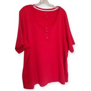 Isaac Mizrahi Live Essentials Red Tee Button Neckline Women's 3X